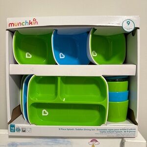 New Munchkin Splash Toddler Dining 9 Pc Set - Vibrant Green and Blue